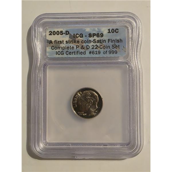 2005-D ROOSEVELT DIME ICG SP69 SATIN FINISH