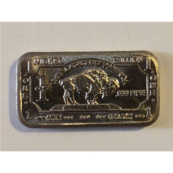 1 GRAM NICKEL BULLION BAR BUFFALO DESIGN