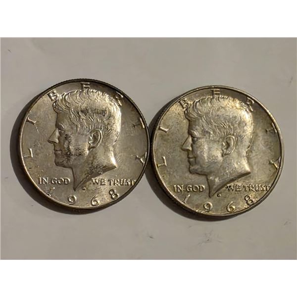 2-1968-D JFK 40% SILVER HALF DOLLARS