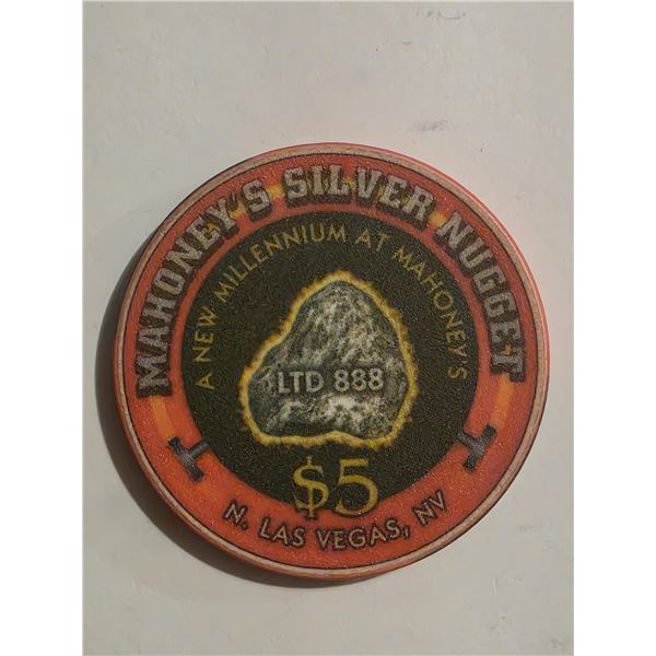 MAHONEY'S SILVER NUGGET 5 DOLLAR CASINO CHIP