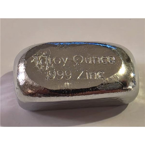 1 TROY OUNCE .999 FINE ZINC BULLION BAR