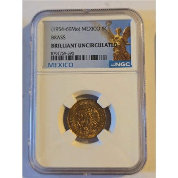 1964-MO MEXICO 5 CENTAVOS, NGC BRILLIANT UNC