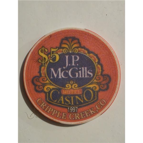 J.P. MCGILLS HOTEL CASINO $5 CHIP 1997