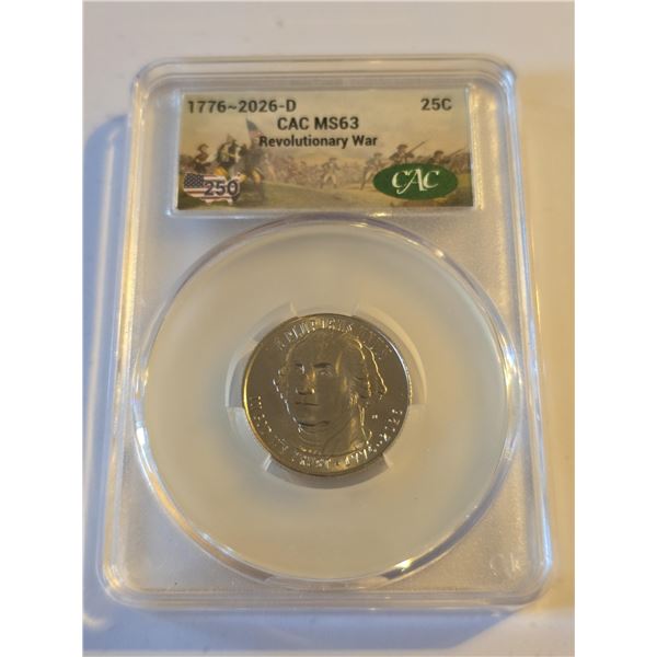 1776-2026-D REVOLUTIONARY WAR QUARTER, CAC MS63