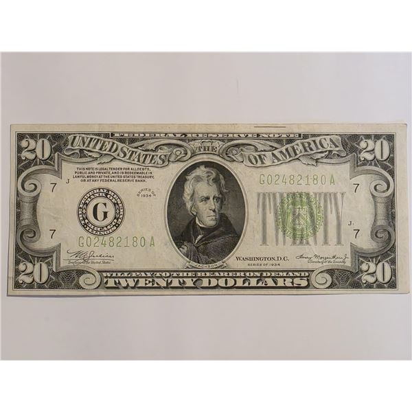 1934 US TWENTY DOLLAR FEDERAL RESERVE NOTE
