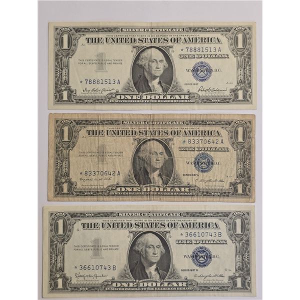 1957, 1957-A & 1957-B US $1 SILVER CERT STAR LOT