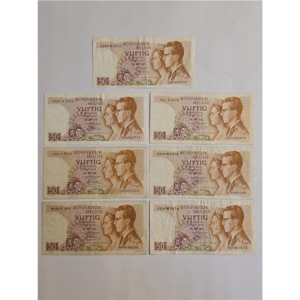 7-1966  BELGIUM 50 FRANCS BANKNOTES