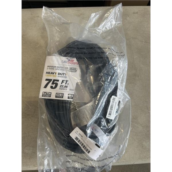 HEAVY DUTY 75FT BLACK EXTENSION CORD. 14AWG/3C