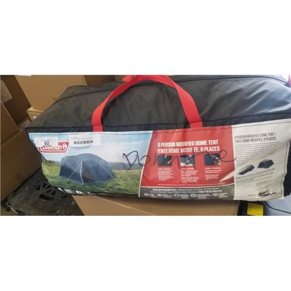 AS NEW COLEMAN 8 PERSON MODIFIED DOME TENT