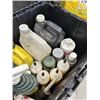 Image 2 : TOTE OF ASSORTED SHOP FLUIDS, SILICONE, SPRAY PAINT ETC