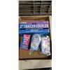 Image 1 : TRAY OF BETTER BOAT ITEMS INCLUDING 2" TRAILER COUPLER AND 3 TRAILER HITCH BALLS