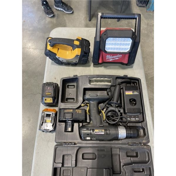 2 LIGHTS BATTERY & DRILL. DRILL IS WORKING, BATTERY IS DEAD