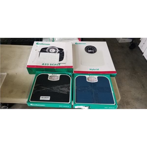 4 ADAMSON SCALES INCLUDING 2 MODELS A21, 1 A25, AND 1 HYBRID SCALE