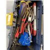 Image 3 : STANTLEY TOOLBOX AND TOTE WITH CONTENTS, PLASTIC TOTE OF CAR FLUIDS AND 10 SAW BLADES