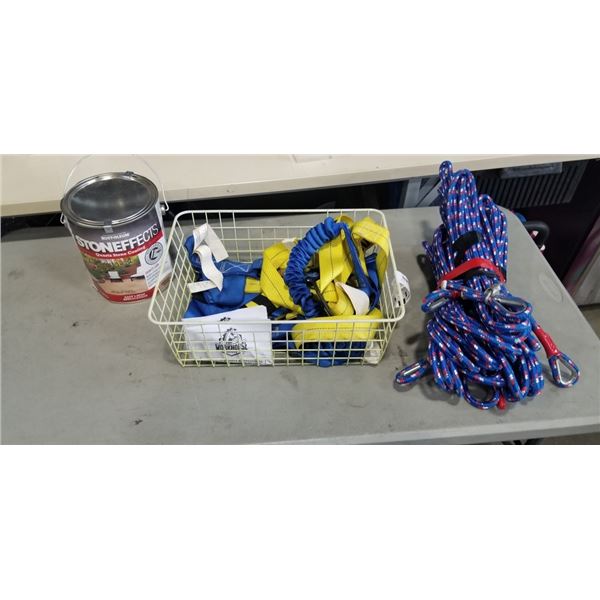 WINCH STRAPS, ROPE WITH EYELTS, AND NEW PAIL RUSTOLEUM STONE EFFECT