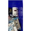Image 4 : TOTE OF TOOLS INCLUDING BOX OF NEW SAFETY GLASSES, EVERBILT HEAVY DUTY STEEL HOOKS, LIGHT TRUCK MULT