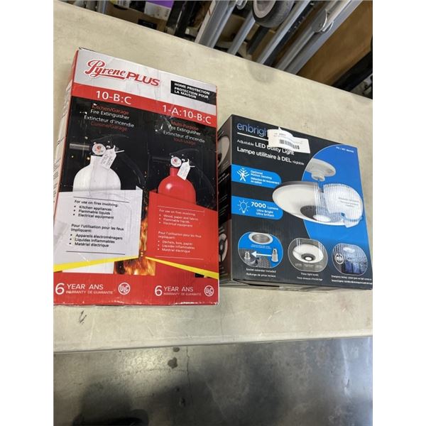 SET OF PYRENE PLUS HOME PROTECTION FIRE EXTINGUISHERS AND ENBRIGHTEN LED ADJUSTABLE UTILITY LIGHT