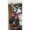 Image 4 : TRAY OF FISHING REELS, TACKLE, AND EXTRA LONG FISHING ROD