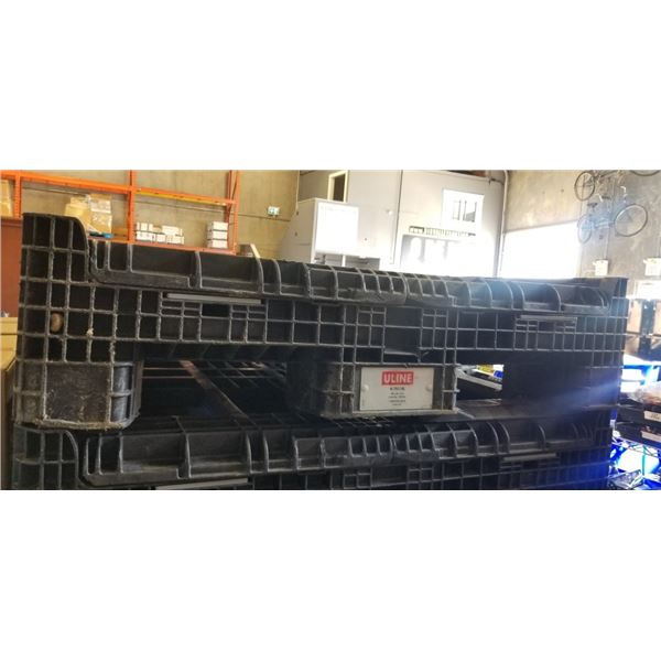 ULINE FOLDING PLASTIC PALLET CRATE, 1500LB CAPACITY, MODEL H-7831BL, 48X45 X34 IN GOOD CONDITION