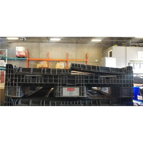 ULINE FOLDING PLASTIC PALLET CRATE, 1500LB CAPACITY, MODEL H-7831BL, 48X45 X34 IN GOOD CONDITION