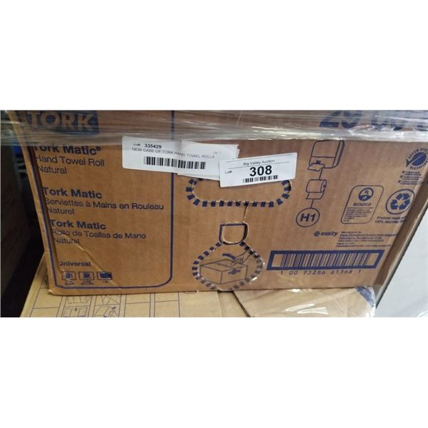 NEW CASE OF TORK HAND TOWEL ROLLS. NATURAL