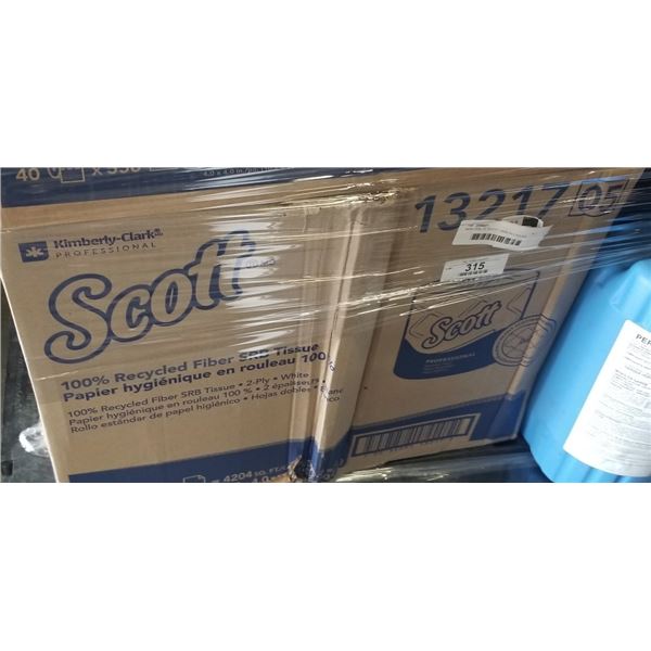 NEW CASE OF SCOTT 100% RECYCLED FIBER SRB TISSUE. 80 ROLLS