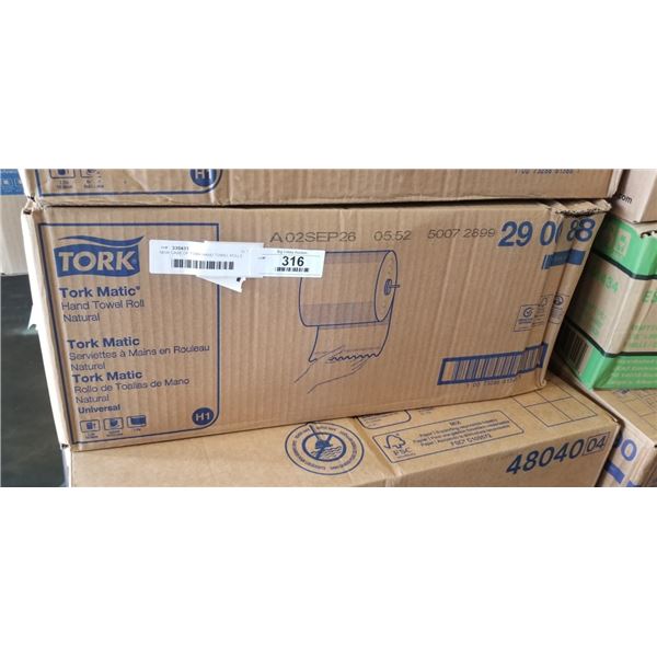 NEW CASE OF TORK HAND TOWEL ROLLS. NATURAL