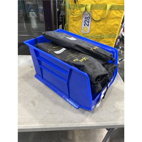 BLUE ULINE PARTS BIN FULL OF NEW ASTRO AI SNOW BRUSHES, COLLAPSIBLE WITH BAG
