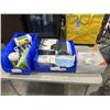 Image 1 : 2 ULINE PARTS BINS WITH CLEANING SUPPLY, DISINFECTANTS AND FACE MASKS