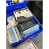 Image 4 : 2 ULINE PARTS BINS WITH CLEANING SUPPLY, DISINFECTANTS AND FACE MASKS