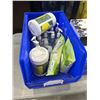 Image 5 : 2 ULINE PARTS BINS WITH CLEANING SUPPLY, DISINFECTANTS AND FACE MASKS