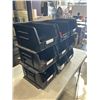 Image 2 : 9 BLACK ULINE PARTS BINS WITH ASSORTED OFFICE AND SHOP SUPPLIES