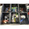 Image 3 : 9 BLACK ULINE PARTS BINS WITH ASSORTED OFFICE AND SHOP SUPPLIES