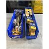 Image 1 : 2 BLUE ULINE PARTS BINS WITH ASSORTED AUTOMOTIVE BULBS AND HEADLIGHTS AND AIR HOSE FITTINGS