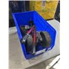 Image 1 : BLUE ULINE PARTS BIN WITH 3 SCAFFOLD WHEELS, BOLT CUTTERS ETC