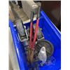 Image 3 : BLUE ULINE PARTS BIN WITH 3 SCAFFOLD WHEELS, BOLT CUTTERS ETC