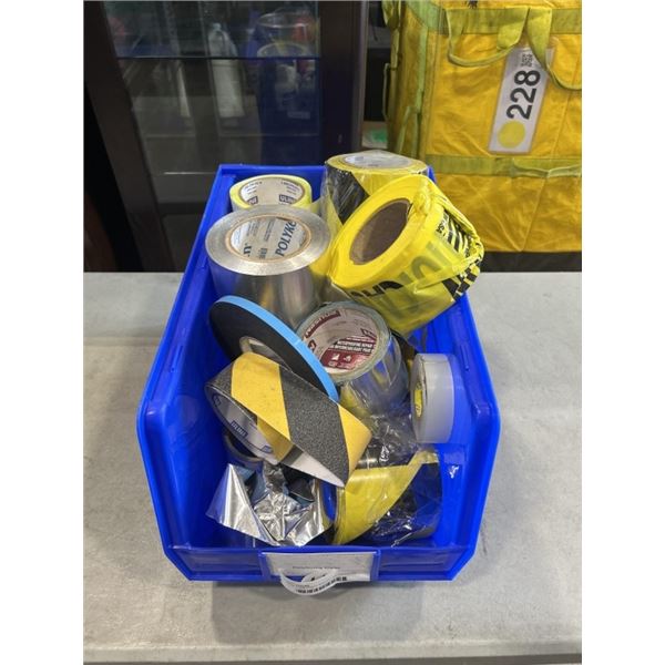 BLUE ULINE PARTS BIN FULL OF ASSORTED TAPES