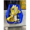 Image 1 : BLUE ULINE PARTS BIN FULL OF ASSORTED NEW AND AS NEW WINCH STRAPS AND TIE DOWNS ETC