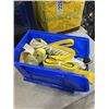 Image 2 : BLUE ULINE PARTS BIN FULL OF ASSORTED NEW AND AS NEW WINCH STRAPS AND TIE DOWNS ETC