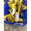 Image 4 : BLUE ULINE PARTS BIN FULL OF ASSORTED NEW AND AS NEW WINCH STRAPS AND TIE DOWNS ETC