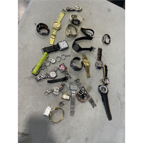 BAG OF APPROX 20 WATCHES. SOME DEAD, SOME BROKEN