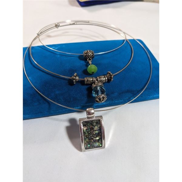 3 SILVER BIBS NECKLACES W/ PENDANTS