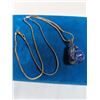 Image 1 : GOLD W/ GENUINE LAPIS LAZULI STONE PENDANT AND CHAIN NECKLACE