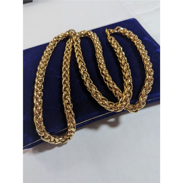 HEAVY GOLD PLATED FANCY LINKS CHAIN NECKLACE 27" LENGTH 99 GRAMS WEIGHT