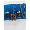 Image 1 : VINTAGE OWL PENDANT W/ CHAIN NECKLACE AND PAIR OF EARRINGS