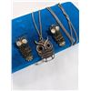 Image 2 : VINTAGE OWL PENDANT W/ CHAIN NECKLACE AND PAIR OF EARRINGS