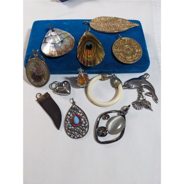 12 LARGE MISC VINTAGE PENDANTS