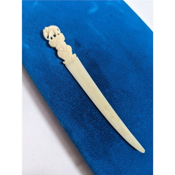 VINTAGE HAND CARVED BONE ELEPHANT HAIRPIN
