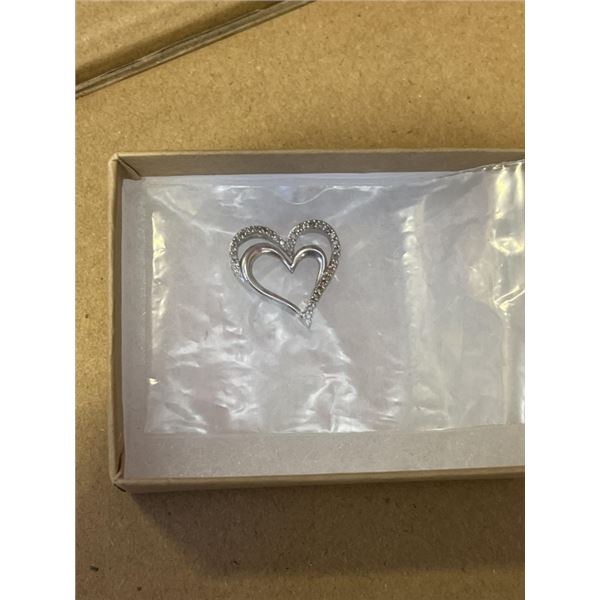 925 STERLING SILVER DOUBLE HEARTS PENDANT, SET W/ APPROX 30 GENUINE DIAMONDS 0.15C CT MAKED 925 SUN