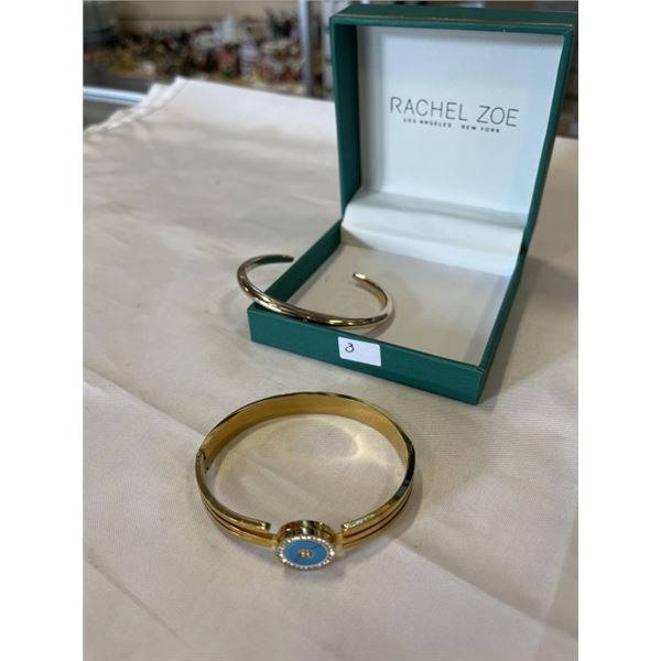 2 GOLD PLATED BANGLES, ONE MAKRED LILI CLASPE IN CASE